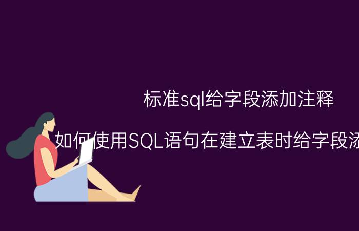 标准sql给字段添加注释 如何使用SQL语句在建立表时给字段添加注释？